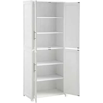 Crosley Furniture Savannah Tall Pantry Storage Cabinet with Shelves, Kitchen, Dining, or Laundry Room, White