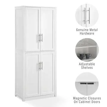 Crosley Furniture Savannah Tall Pantry Storage Cabinet with Shelves, Kitchen, Dining, or Laundry Room, White