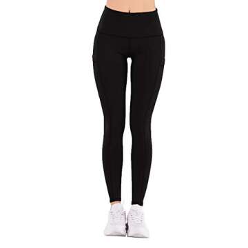 IMIDO Women's Yoga Capri Leggings Athletic Workout Running Sports Active High Waist Yoga Pants with 3 Pockets 4 Way Stretch (M, Black)