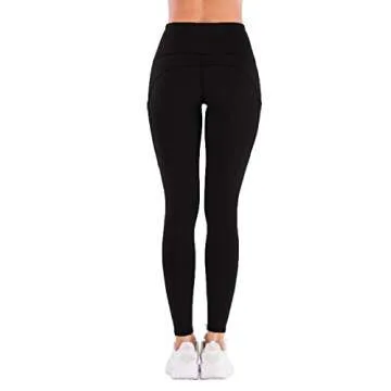 IMIDO Women's Yoga Capri Leggings Athletic Workout Running Sports Active High Waist Yoga Pants with 3 Pockets 4 Way Stretch (M, Black)