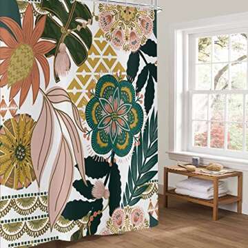 GCIREC Boho Floral Shower Curtain, Colorful Bohemian Abstract Flowers Tropical Leaves Bathroom Curta...