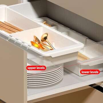 Souyoyu Plastic Drawers Organizer for Office Bathroom Bedroom Kitchen Desk - 1 Layers More White Storage Tray - Expandable 11.4-18.1 Inches