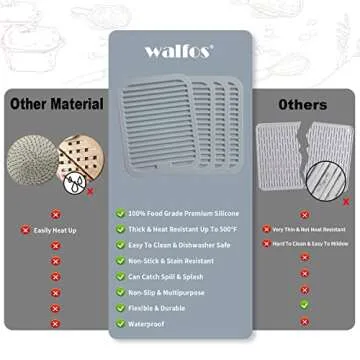 Walfos Silicone Trivets for Hot Pots and Pans - Heat Resistant Hot Pads for Kitchen Counter- 4 Pcs Multi-Purpose & Versatile Trivet Mat - Long-Lasting & Flexible Silicone Hot Pad（Gray）