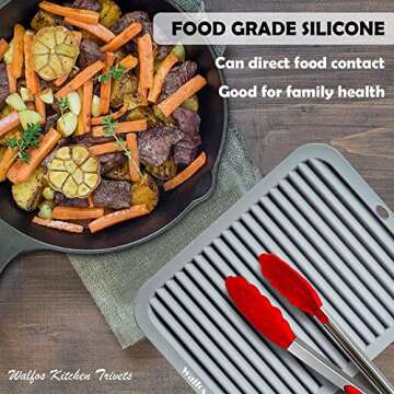 Walfos Silicone Trivets for Hot Pots and Pans - Heat Resistant Hot Pads for Kitchen Counter- 4 Pcs Multi-Purpose & Versatile Trivet Mat - Long-Lasting & Flexible Silicone Hot Pad（Gray）