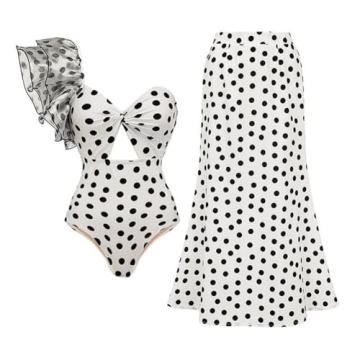 IDOPIP Women's One Piece Swimsuit with Cover up Beach Skirt Floral Print Swimsuit