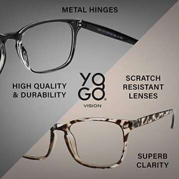Yogo Vision Blue Light Blocking Computer Glasses Anti Glare Reduce Eyestrain Eyeglasses for Computers Screens for Men and Women (4 pack)