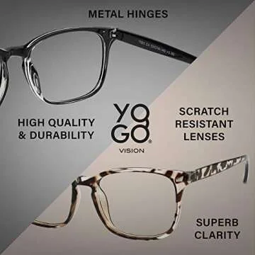 Yogo Vision Blue Light Blocking Computer Glasses Anti Glare Reduce Eyestrain Eyeglasses for Computers Screens for Men and Women (4 pack)