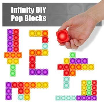 Pop Blocks Fidget Toys, Rainbow Silicone Popper Infinity DIY Building Blocks CVC Words Learning Phon...
