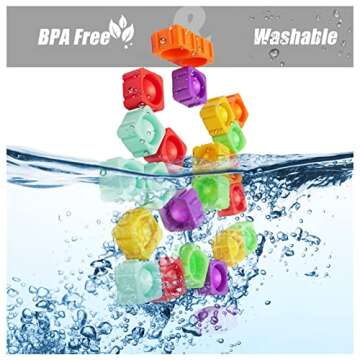 Pop Blocks Fidget Toys, Rainbow Silicone Popper Infinity DIY Building Blocks CVC Words Learning Phonics Color Recognition Game Anxiety Stress Reliever Autistic Sensory Toy (Rainbow)