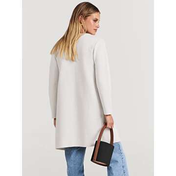 ANRABESS Women's Open Front Knit Lightweight Cardigan Casual Long Coatigan Sweater Lady Jacket Coat 2025 Fall Outerwear Off White Medium