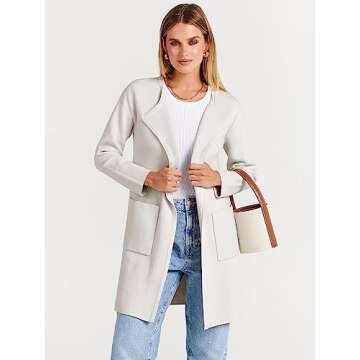 ANRABESS Women's Open Front Knit Lightweight Cardigan Casual Long Coatigan Sweater Lady Jacket Coat 2025 Fall Outerwear Off White Medium
