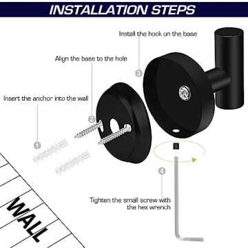 SANGFOR Towel Hooks, 4 Pack Hooks for Bathrooms, Heavy-Duty Hook Bathroom Wall Mounted, SUS304 Stainless Steel Towels, Matte Black Hanging Towels,Robes,Coats