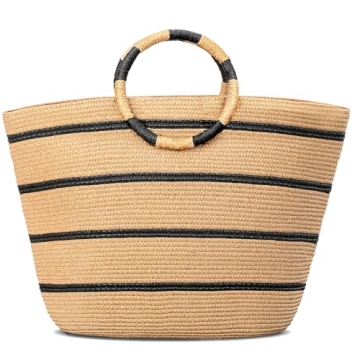 TOFUNTOY Beach Bags for Women Straw Tote Bag Summer Beach Bag Woven Tote Handbags Large Straw Bag fo...