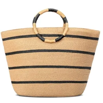 TOFUNTOY Beach Bags for Women Straw Tote Bag Summer Beach Bag Woven Tote Handbags Large Straw Bag fo...