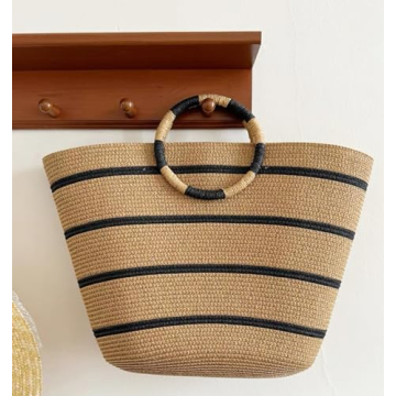 TOFUNTOY Beach Bags for Women Straw Tote Bag Summer Beach Bag Woven Tote Handbags Large Straw Bag for Beach Vacation Holiday (Brown)