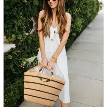 TOFUNTOY Beach Bags for Women Straw Tote Bag Summer Beach Bag Woven Tote Handbags Large Straw Bag for Beach Vacation Holiday (Brown)