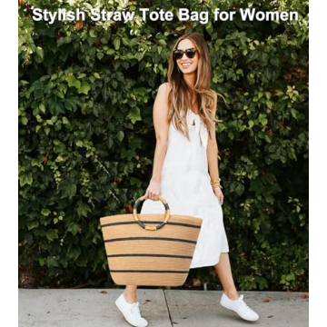 TOFUNTOY Beach Bags for Women Straw Tote Bag Summer Beach Bag Woven Tote Handbags Large Straw Bag for Beach Vacation Holiday (Brown)