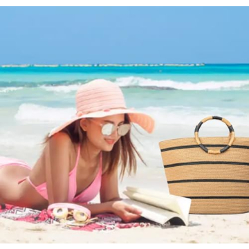 TOFUNTOY Beach Bags for Women Straw Tote Bag Summer Beach Bag Woven Tote Handbags Large Straw Bag for Beach Vacation Holiday (Brown)