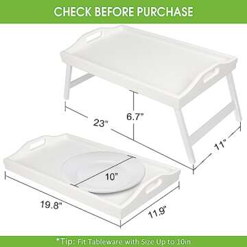 Bed Tray Table Bamboo Breakfast Food Tray with Folding Legs Kitchen Platters Serving Tray for Bed TV Table Desk Laptop Computer Snack Tray