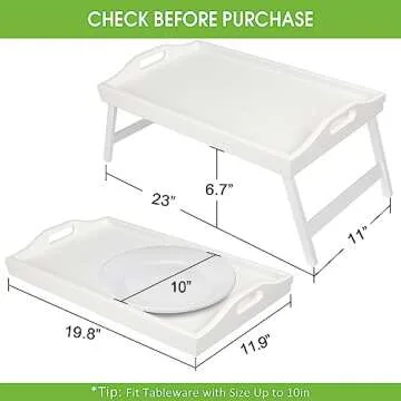 Bed Tray Table Bamboo Breakfast Food Tray with Folding Legs Kitchen Platters Serving Tray for Bed TV Table Desk Laptop Computer Snack Tray