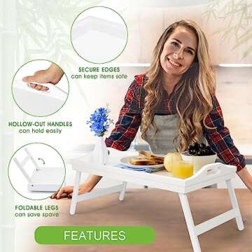 Bed Tray Table Bamboo Breakfast Food Tray with Folding Legs Kitchen Platters Serving Tray for Bed TV Table Desk Laptop Computer Snack Tray