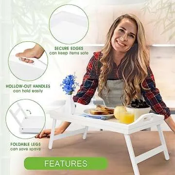 Bed Tray Table Bamboo Breakfast Food Tray with Folding Legs Kitchen Platters Serving Tray for Bed TV Table Desk Laptop Computer Snack Tray