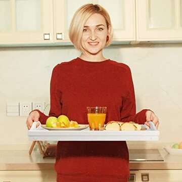 Bed Tray Table Bamboo Breakfast Food Tray with Folding Legs Kitchen Platters Serving Tray for Bed TV Table Desk Laptop Computer Snack Tray