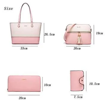 Women Fashion Synthetic Leather Handbags Tote Bag Shoulder Bag Top Handle Satchel Purse Set 4pcs