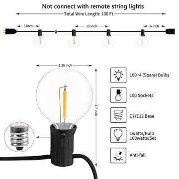 LED G40 Outdoor String Lights Patio Lights 100FT with 104 LED Shatterproof Bulbs, Weatherproof Comme...