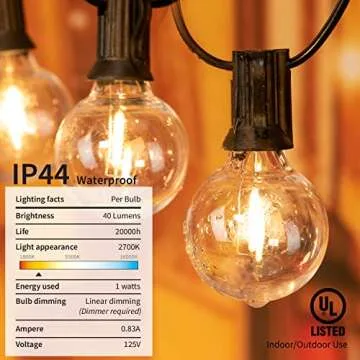 LED G40 Outdoor String Lights Patio Lights 100FT with 104 LED Shatterproof Bulbs, Weatherproof Commercial Hanging Lights for Backyard Bistro Pergola Party Decor, E12 Socket Base, 2200K, Black
