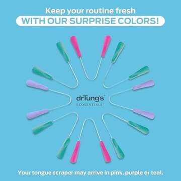 DrTung’s Stainless Tongue Scraper - Tongue Cleaner for Adults, Kids, Helps Freshens Breath, Easy to Use Comfort Grip Handle, Comes with Fabric Travel Pouch - Stainless Steel Tongue Scrapers, (1 Count)