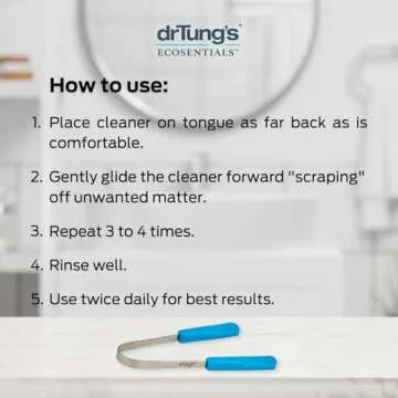DrTung’s Stainless Tongue Scraper - Tongue Cleaner for Adults, Kids, Helps Freshens Breath, Easy to Use Comfort Grip Handle, Comes with Fabric Travel Pouch - Stainless Steel Tongue Scrapers, (1 Count)
