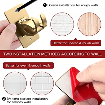 Gold Self-Adhesive Curtain Rod Brackets No Drill Universal Fit