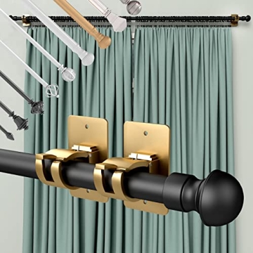 Gold Self-Adhesive Curtain Rod Brackets No Drill Universal Fit
