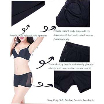 Women Seamless Butt Lifter Body Shaper Tummy Control Lift Girdle Panties Boyshorts Shapewear Underwear Boy Short Briefs (Black, XXL-)