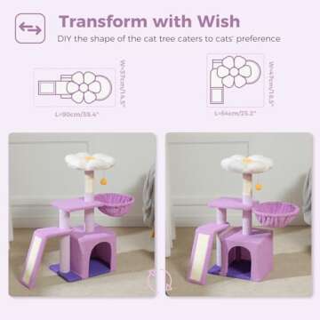 PETEPELA Flower Cat Tree for Indoor Cats, 32'' Small Cat Tower Cat Condo with Sisal Scratching Ramp,...