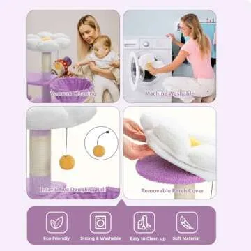 PETEPELA Flower Cat Tree for Indoor Cats, 32'' Small Cat Tower Cat Condo with Sisal Scratching Ramp, Cozy Hammock and Removable Flower Bed Perch for Kittens, Purple