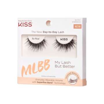 KISS My Lash But Better, False Eyelashes, 'So Real', 12 mm, Includes 1 Pair Of Lash, Contact Lens Friendly, Easy to Apply, Reusable Strip Lashes, Glue-On