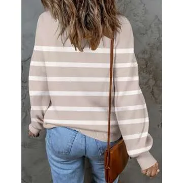 ZESICA Women's Striped Knit Pullover Sweater - Almond