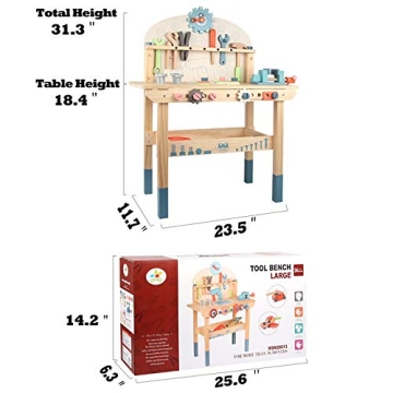 Tool Bench for Kids - Wooden Play Workbench with Tools