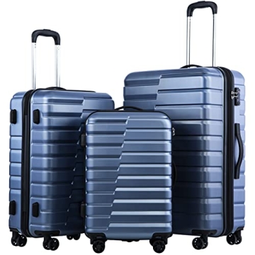 Coolife Expandable Suitcase Luggage Set - PC ABS TSA Lock Spinner Carry on 3 Piece Sets (Blue)