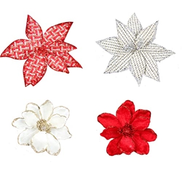 vctops 10 PCS Glitter Flowers for Christmas Decor