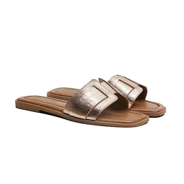 Stratuxx Kaze Womens Flat Sandals Flat Slide Sandals White,Black, Brown,Metallic Flat Sandals Leopard