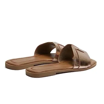 Stratuxx Kaze Womens Flat Sandals Flat Slide Sandals White,Black, Brown,Metallic Flat Sandals Leopard