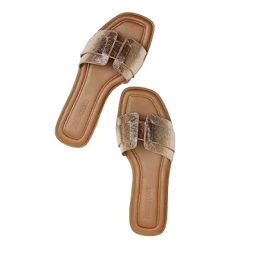 Stratuxx Kaze Womens Flat Sandals Flat Slide Sandals White,Black, Brown,Metallic Flat Sandals Leopard