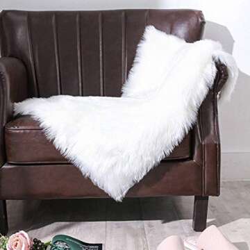 Carvapet Fluffy Shaggy Soft Faux Sheepskin Fur Area Rugs Floor Mat Chair Sofa Cover Beside Carpet for Bedroom Living Room, 2ft x 3ft, White