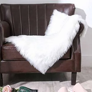 Carvapet Fluffy Shaggy Soft Faux Sheepskin Fur Area Rugs Floor Mat Chair Sofa Cover Beside Carpet for Bedroom Living Room, 2ft x 3ft, White