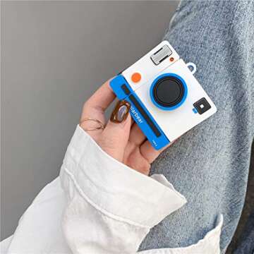 Lupct White Camera Compatible with Airpods 1/2 Case Silicone,Cute Cartoon 3D Cool Air pods Design Cover, Fun Kawaii Fashion Stylish Funny Cases for Kids Girls Teens Boys Character Skin Keychain Airpod