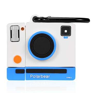 Lupct White Camera Compatible with Airpods 1/2 Case Silicone,Cute Cartoon 3D Cool Air pods Design Cover, Fun Kawaii Fashion Stylish Funny Cases for Kids Girls Teens Boys Character Skin Keychain Airpod