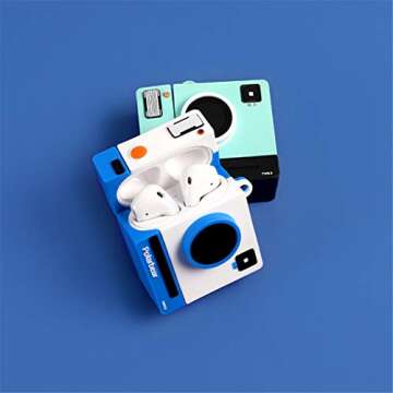 Lupct White Camera Compatible with Airpods 1/2 Case Silicone,Cute Cartoon 3D Cool Air pods Design Cover, Fun Kawaii Fashion Stylish Funny Cases for Kids Girls Teens Boys Character Skin Keychain Airpod